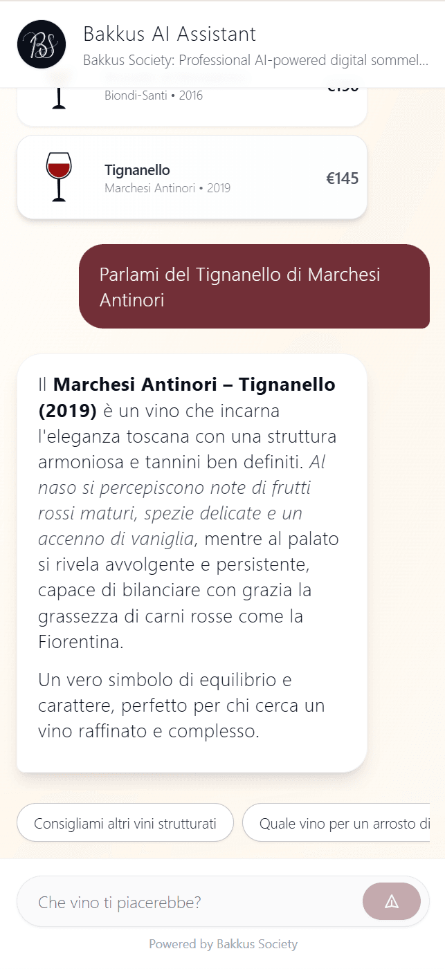 Abbinamenti cibo-vino personalizzati con intelligenza artificiale